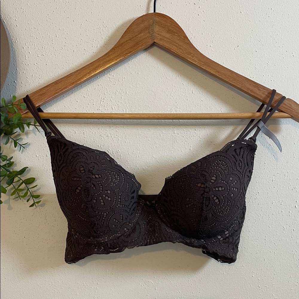 Aerie Elegant Lace Chocolate Brown Plunge Bra Sz 36B NWOT